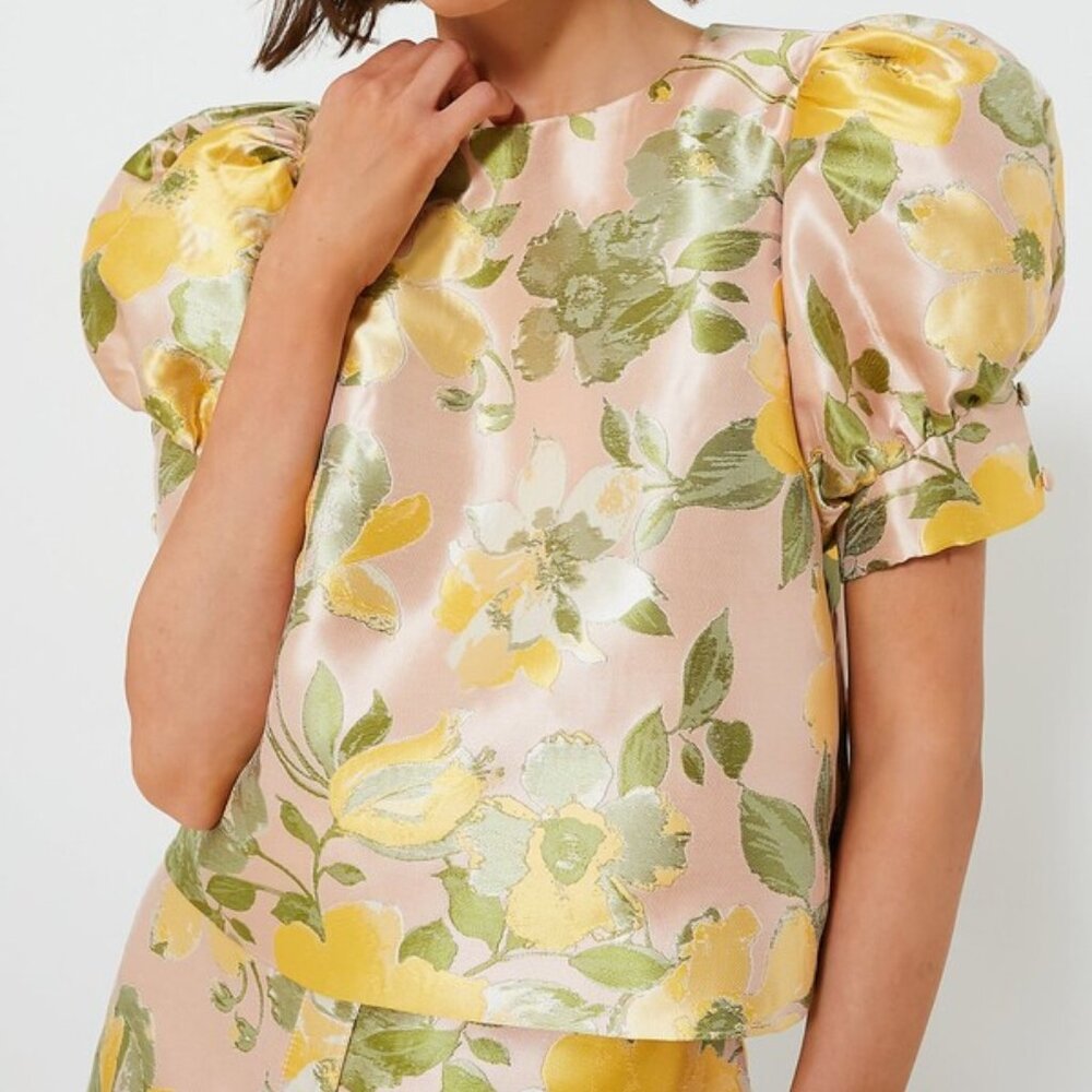 Pomander Place Lotus Jaquard Adalyn Puff Slleve Blouse